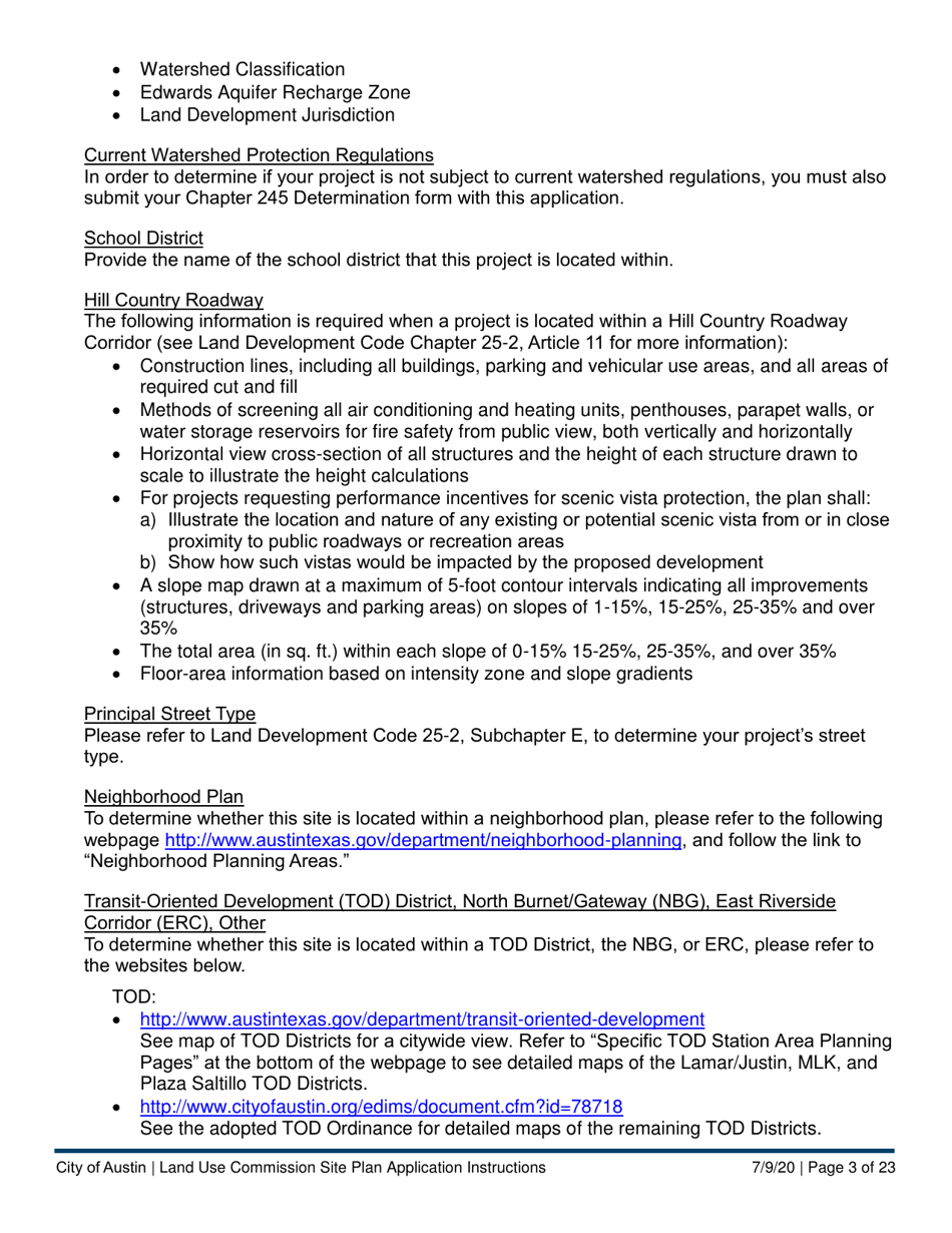 Instructions for Land Use Commission Site Plan Application - Non-consolidated Land Use Element (A Plan) - City of Austin, Texas, Page 3