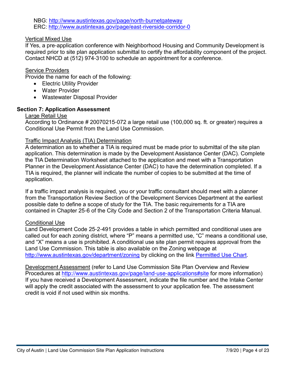 Instructions for Land Use Commission Site Plan Application - Non-consolidated Land Use Element (A Plan) - City of Austin, Texas, Page 4