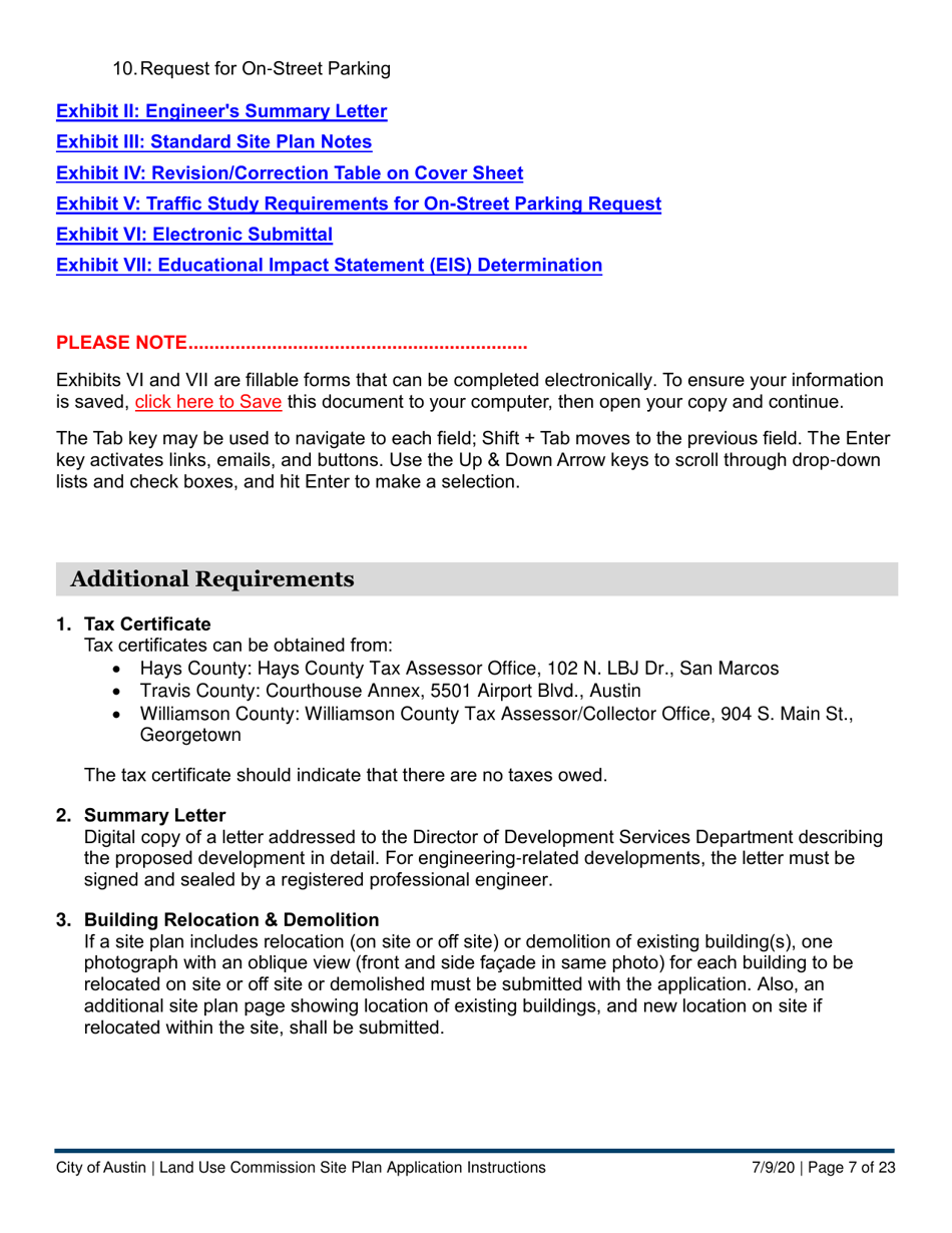 Instructions for Land Use Commission Site Plan Application - Non-consolidated Land Use Element (A Plan) - City of Austin, Texas, Page 7