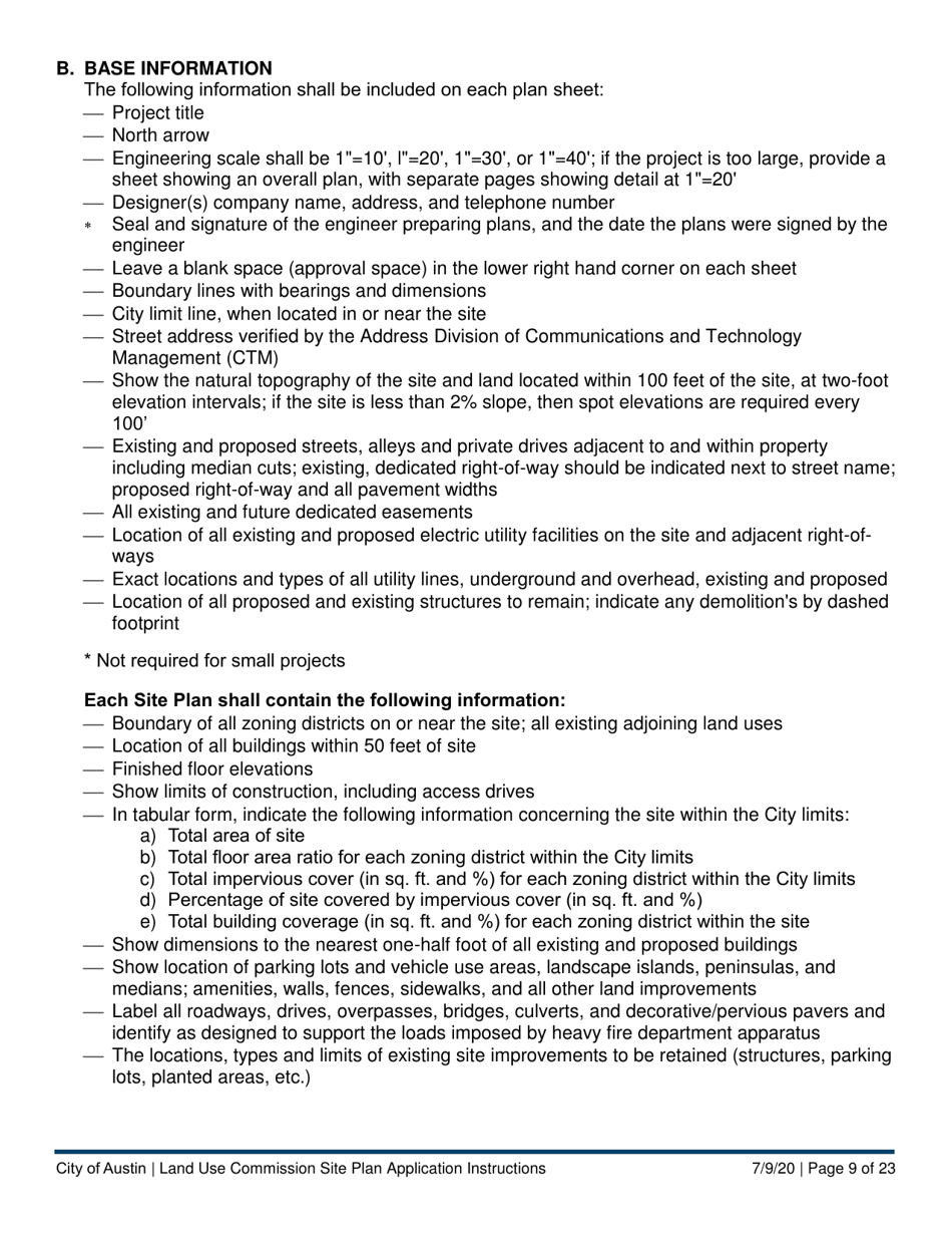 Instructions for Land Use Commission Site Plan Application - Non-consolidated Land Use Element (A Plan) - City of Austin, Texas, Page 9