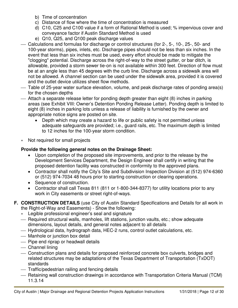 Instructions for Major Drainage and Regional Detention Projects Application - City of Austin, Texas, Page 12
