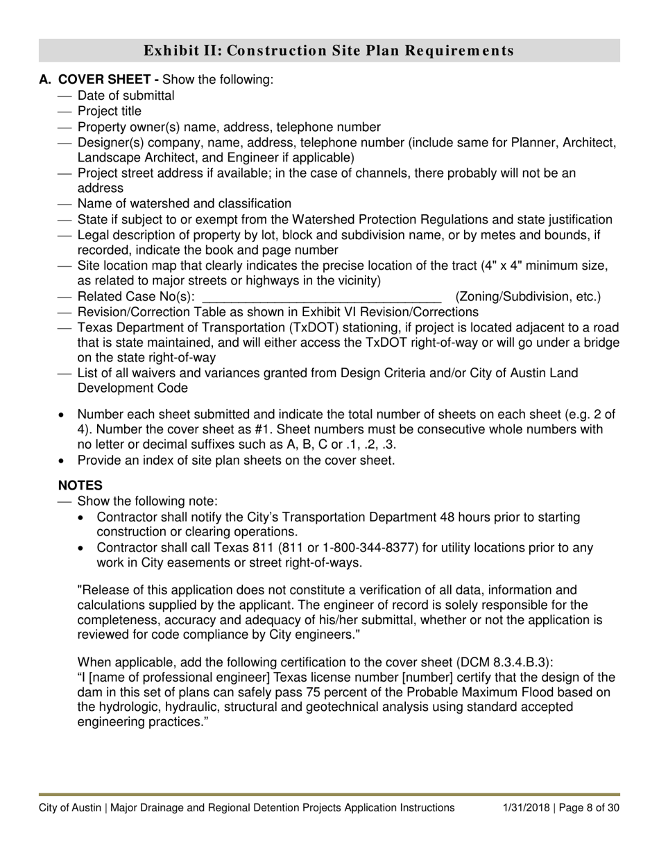 Instructions for Major Drainage and Regional Detention Projects Application - City of Austin, Texas, Page 8