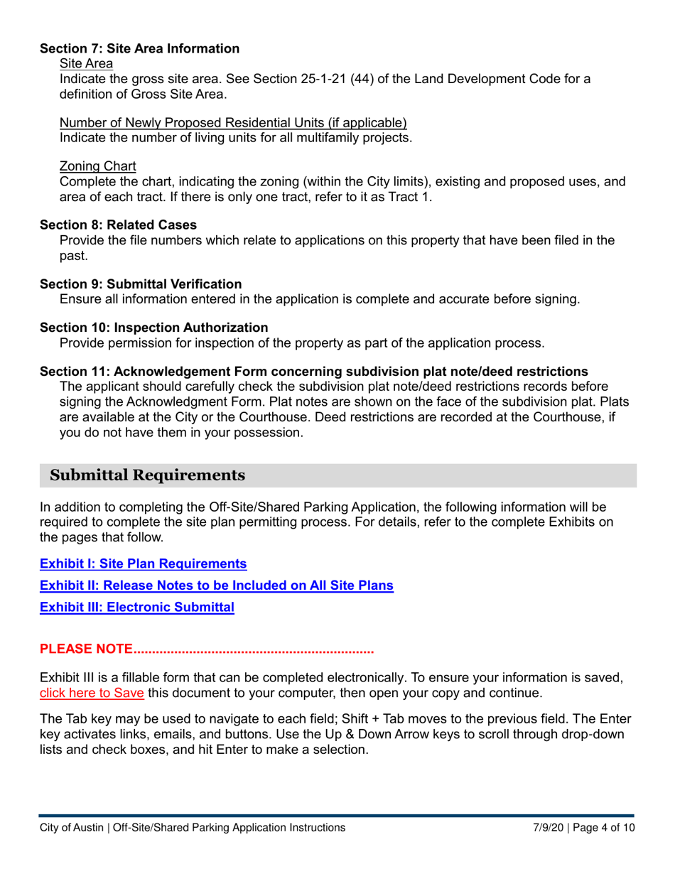 Instructions for Off-Site / Shared Parking Application for Existing Parking - City of Austin, Texas, Page 4
