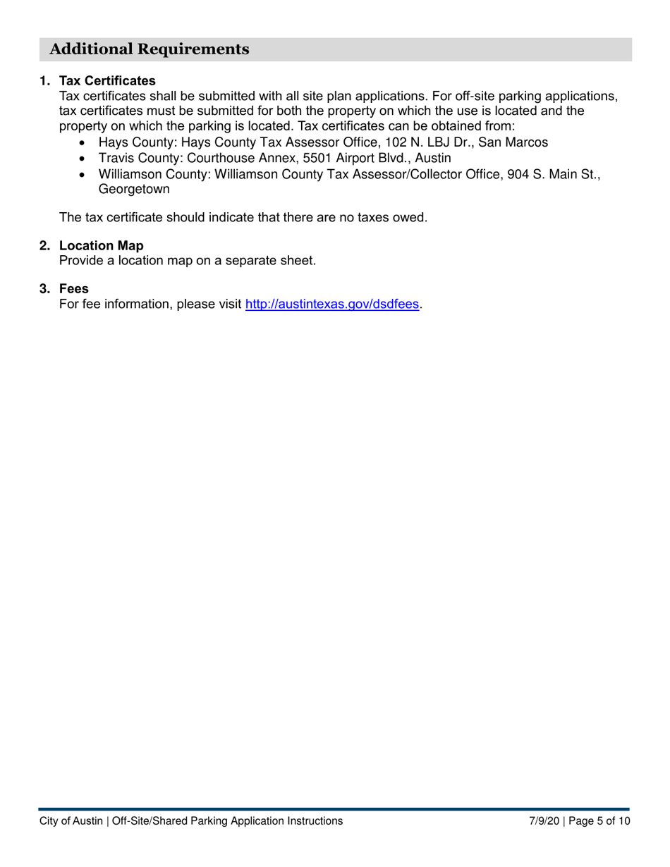 Instructions for Off-Site / Shared Parking Application for Existing Parking - City of Austin, Texas, Page 5