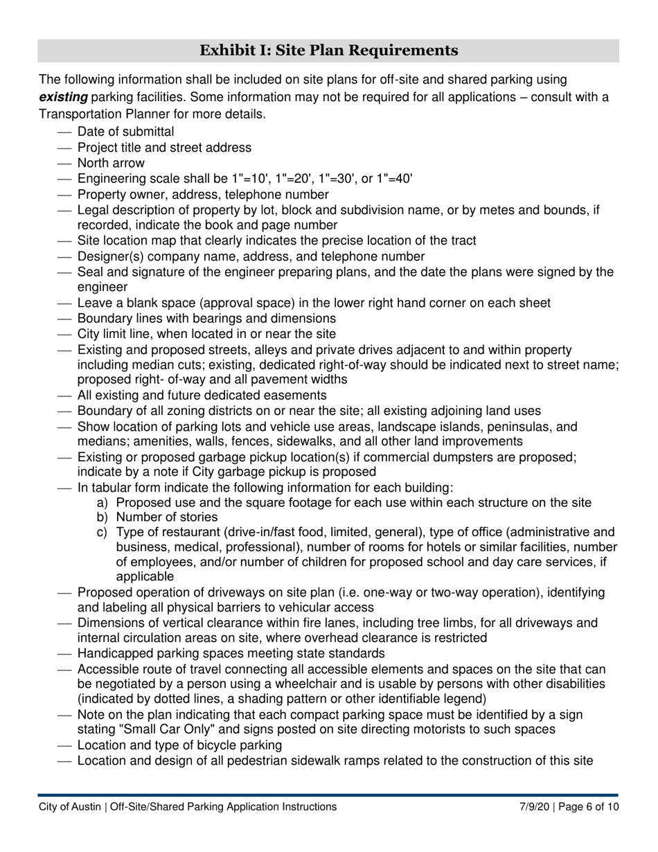 Instructions for Off-Site / Shared Parking Application for Existing Parking - City of Austin, Texas, Page 6