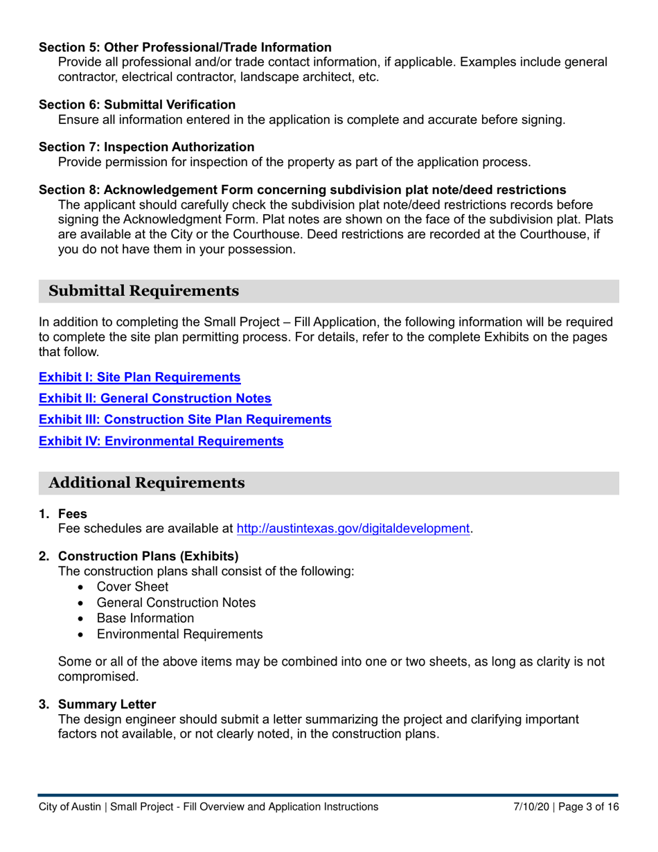 Instructions for Small Project - Fill Application - City of Austin, Texas, Page 3