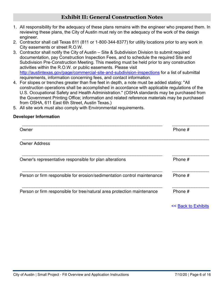 Instructions for Small Project - Fill Application - City of Austin, Texas, Page 6