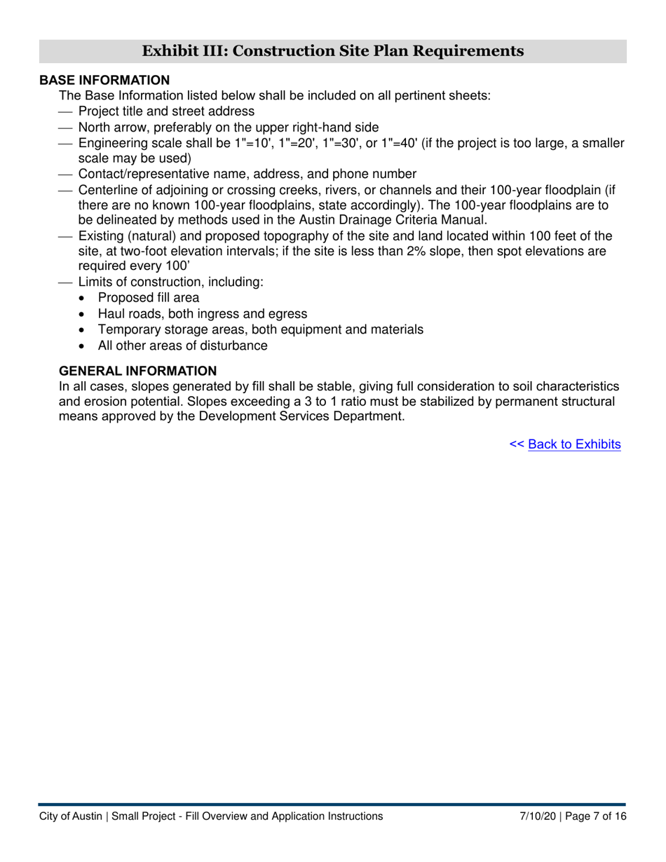 Instructions for Small Project - Fill Application - City of Austin, Texas, Page 7