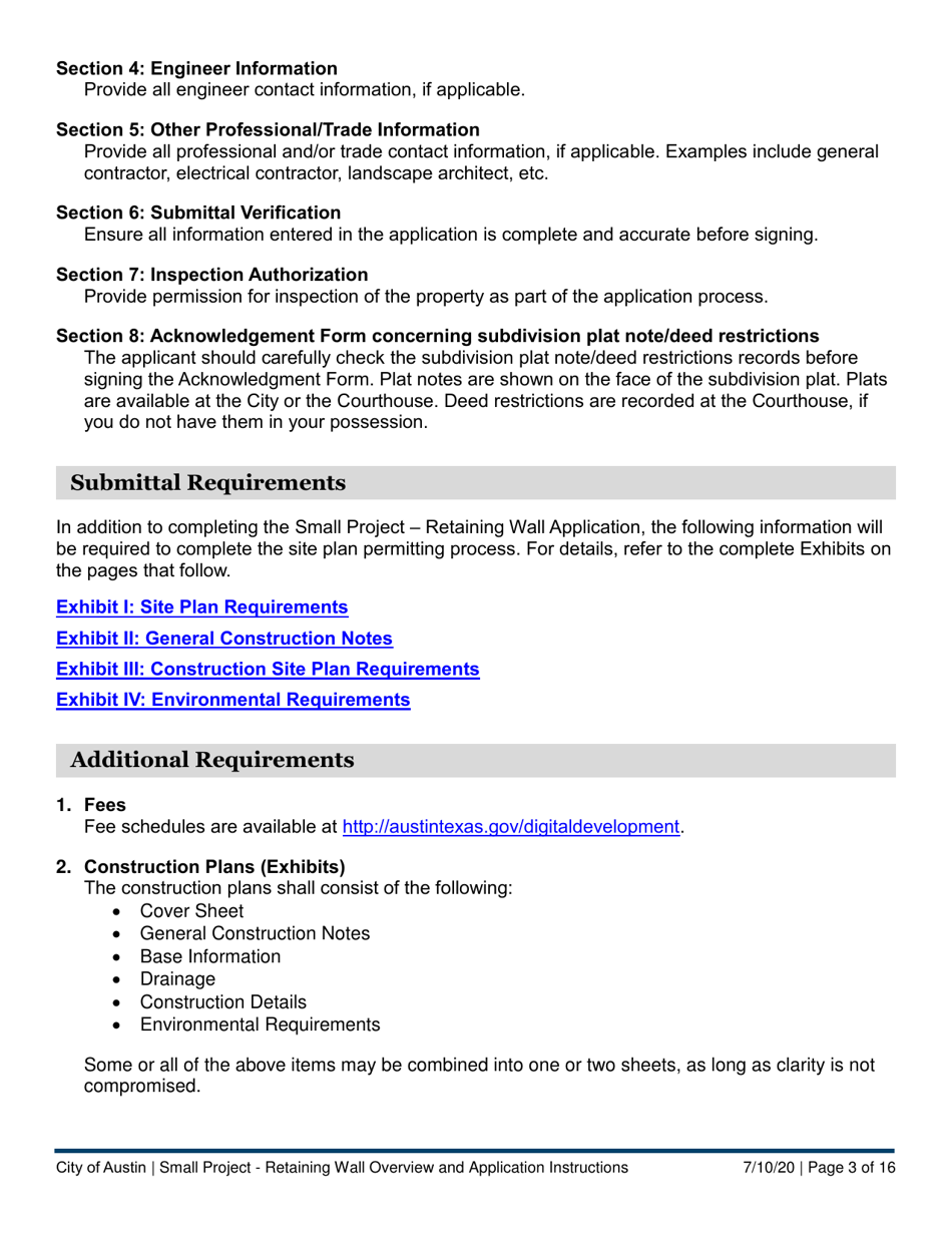 Instructions for Small Project - Retaining Wall Application - City of Austin, Texas, Page 3