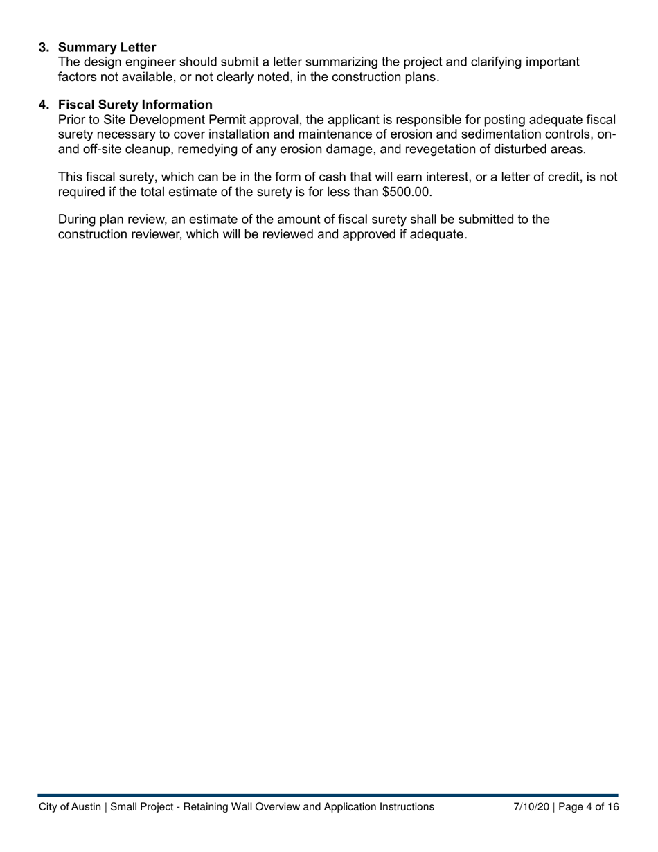 Instructions for Small Project - Retaining Wall Application - City of Austin, Texas, Page 4