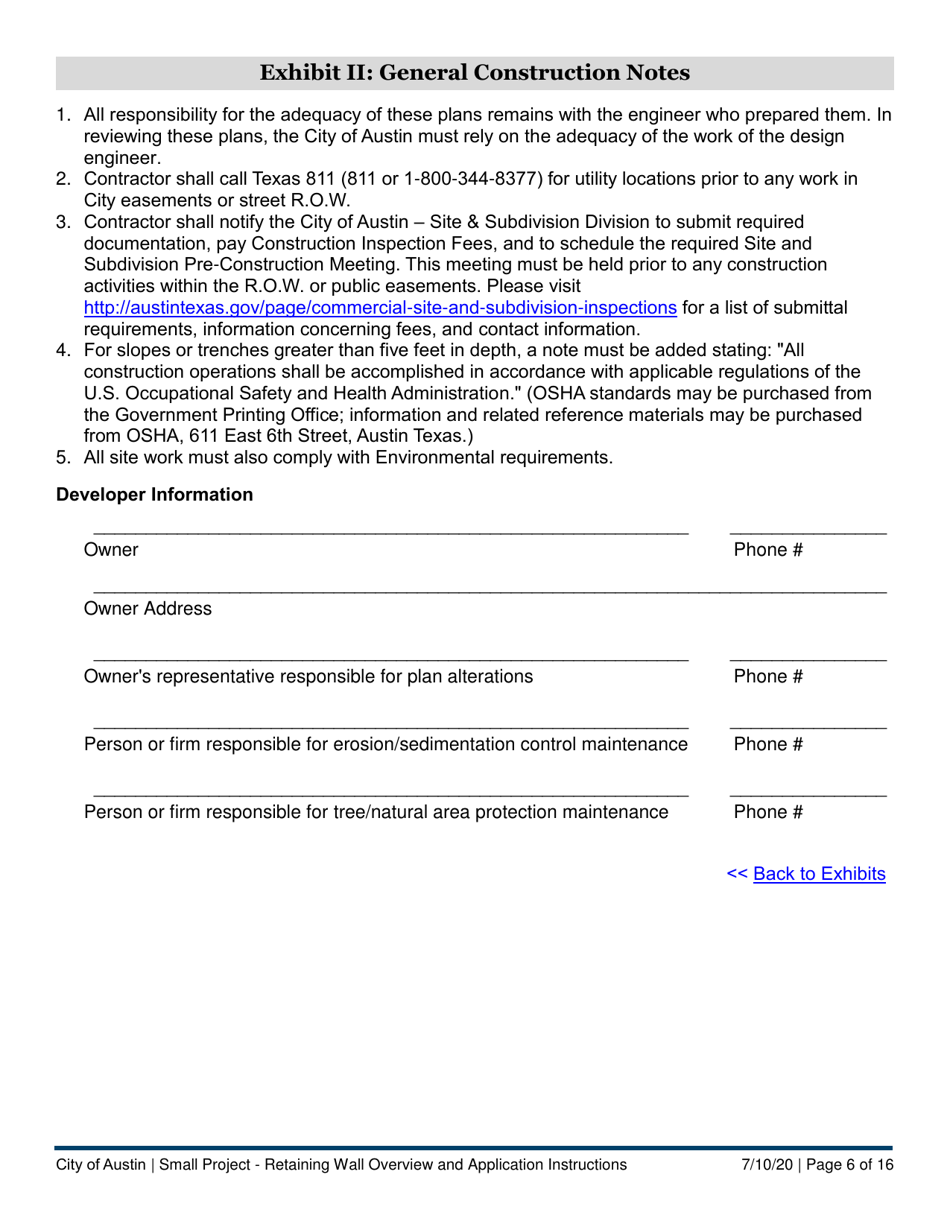 Instructions for Small Project - Retaining Wall Application - City of Austin, Texas, Page 6