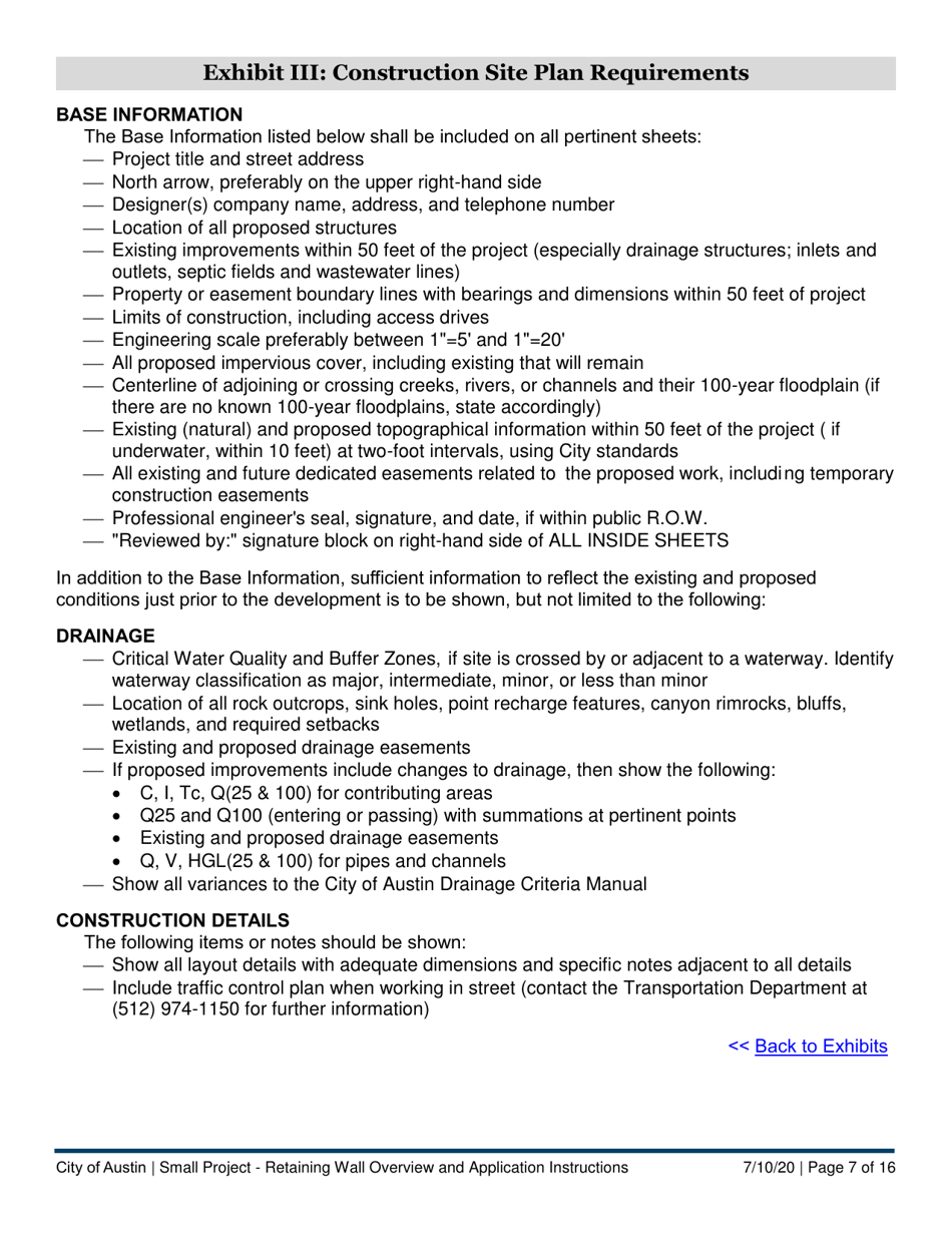 Instructions for Small Project - Retaining Wall Application - City of Austin, Texas, Page 7