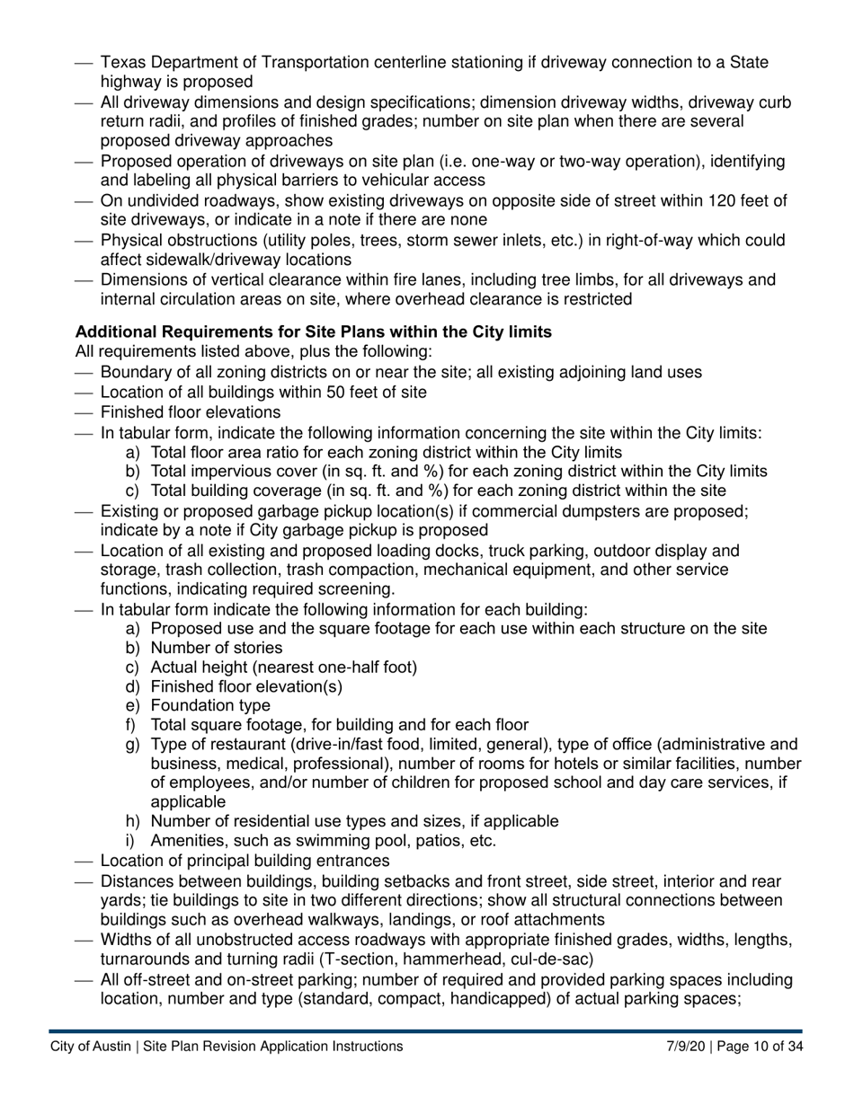 Instructions for Site Plan Revision Application - Consolidated / Non-consolidated - City of Austin, Texas, Page 10