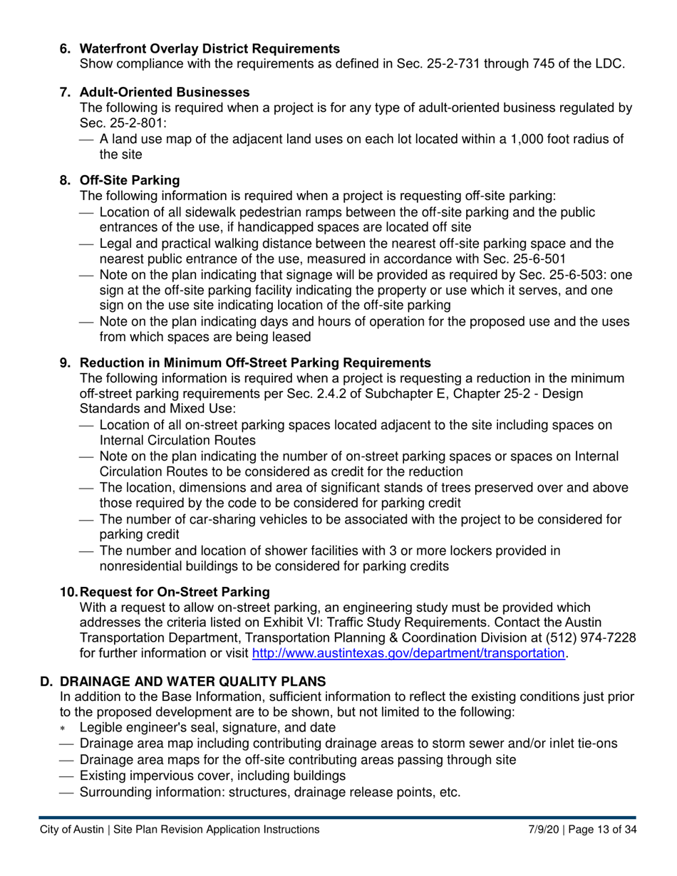 Instructions for Site Plan Revision Application - Consolidated / Non-consolidated - City of Austin, Texas, Page 13