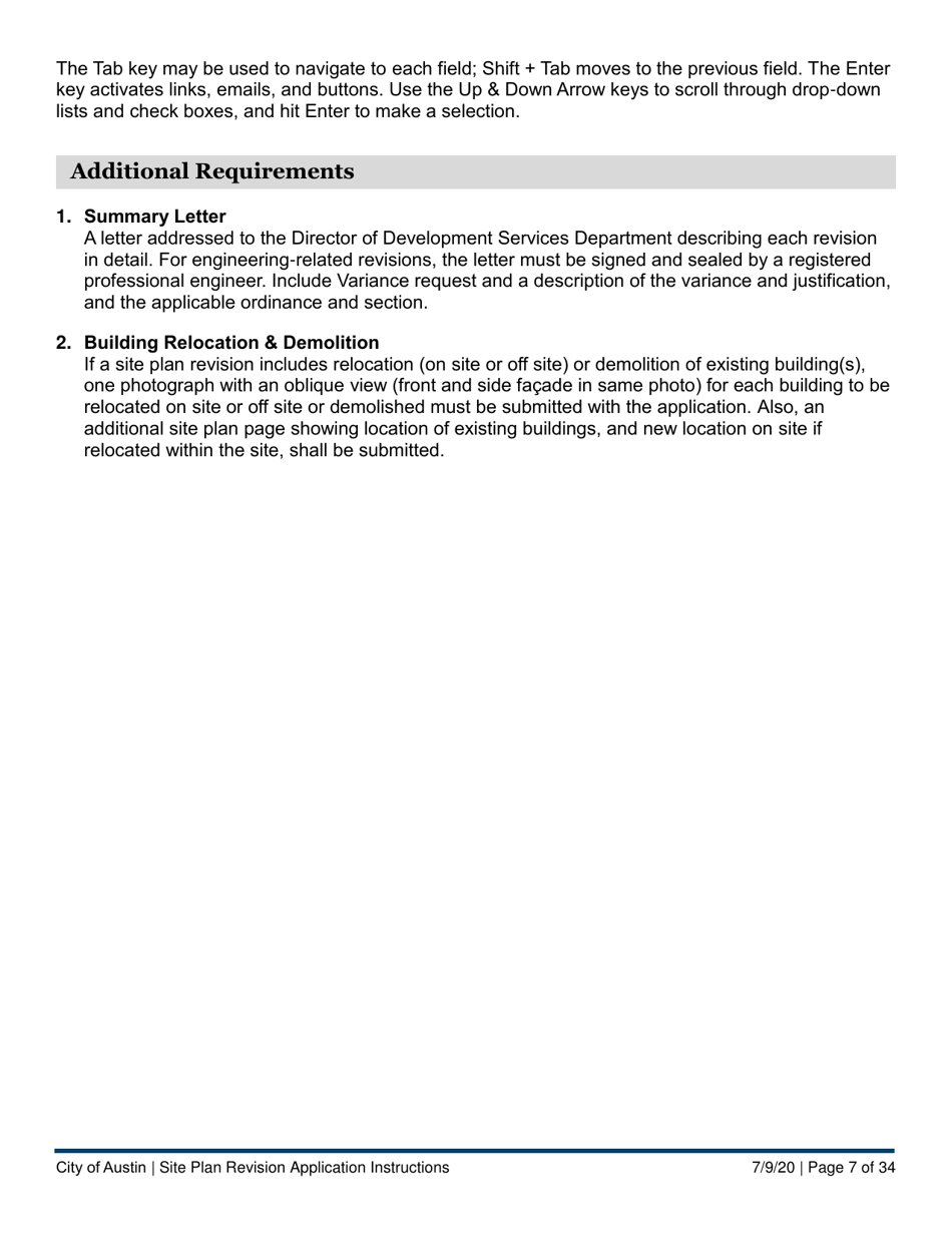 Instructions for Site Plan Revision Application - Consolidated / Non-consolidated - City of Austin, Texas, Page 7
