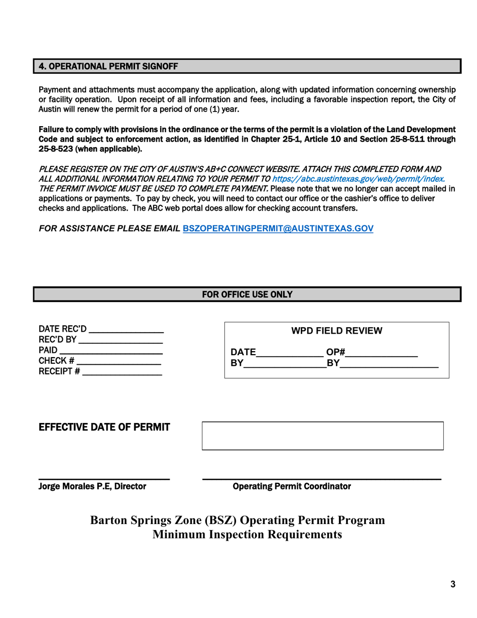 Annual Operating Permit Renewal Application - Barton Springs Zone - City of Austin, Texas, Page 3