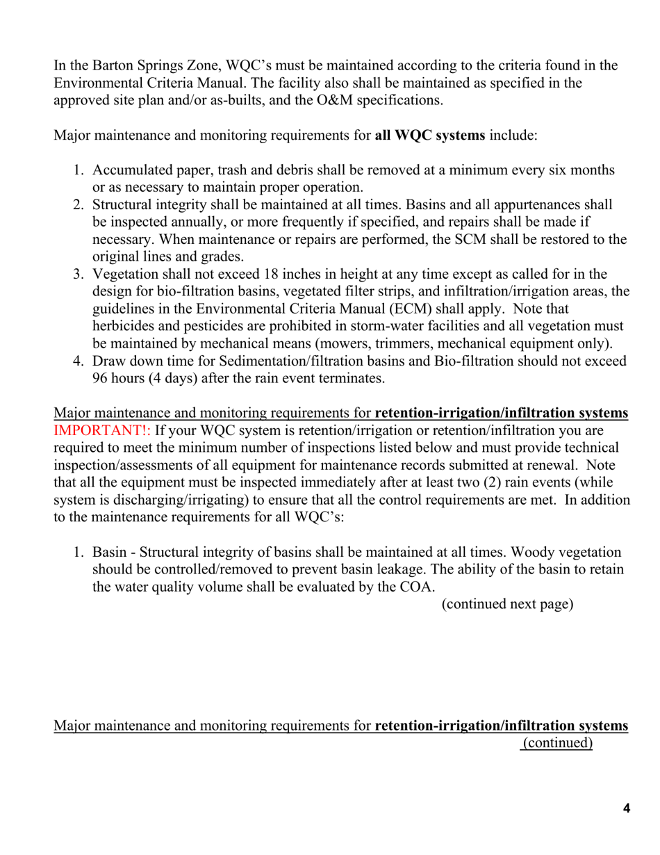 Annual Operating Permit Renewal Application - Barton Springs Zone - City of Austin, Texas, Page 4
