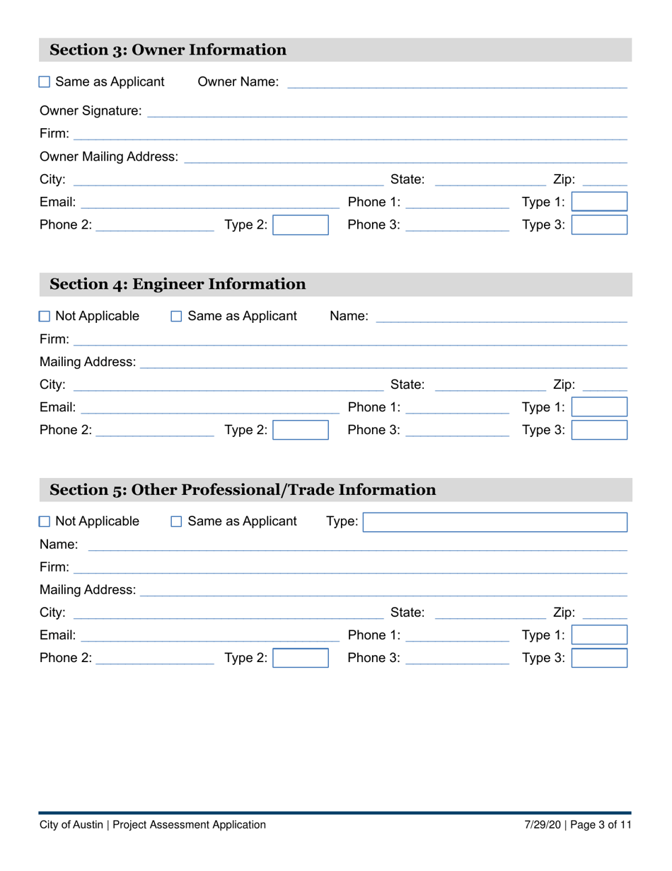 Project Assessment Application - City of Austin, Texas, Page 3