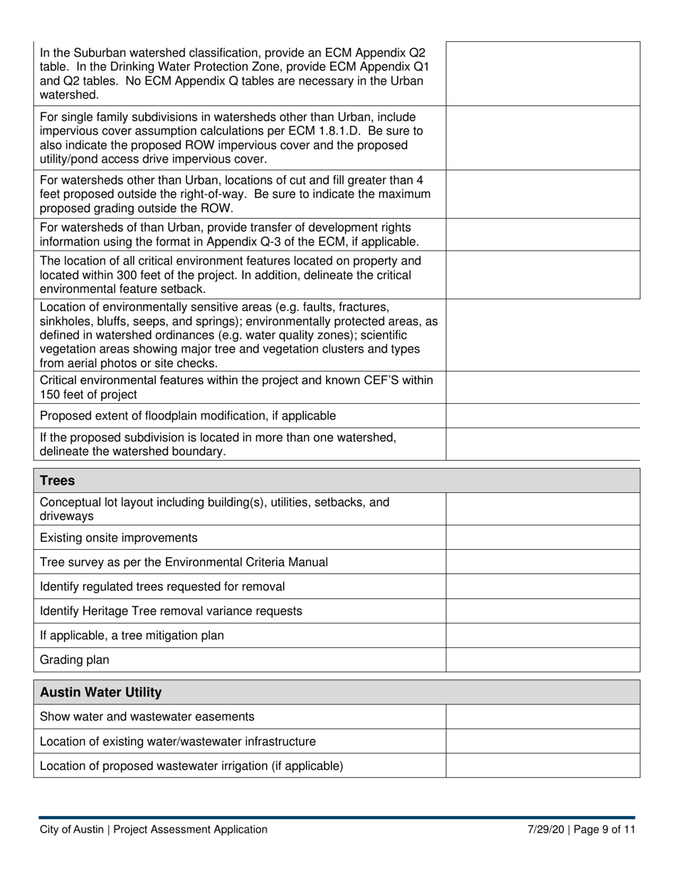 Project Assessment Application - City of Austin, Texas, Page 9