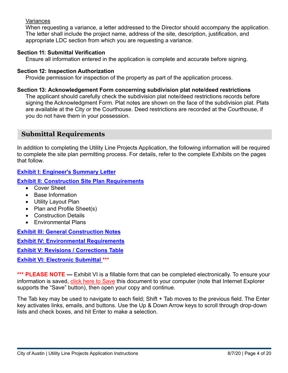Instructions for Utility Line Projects Application - City of Austin, Texas, Page 4