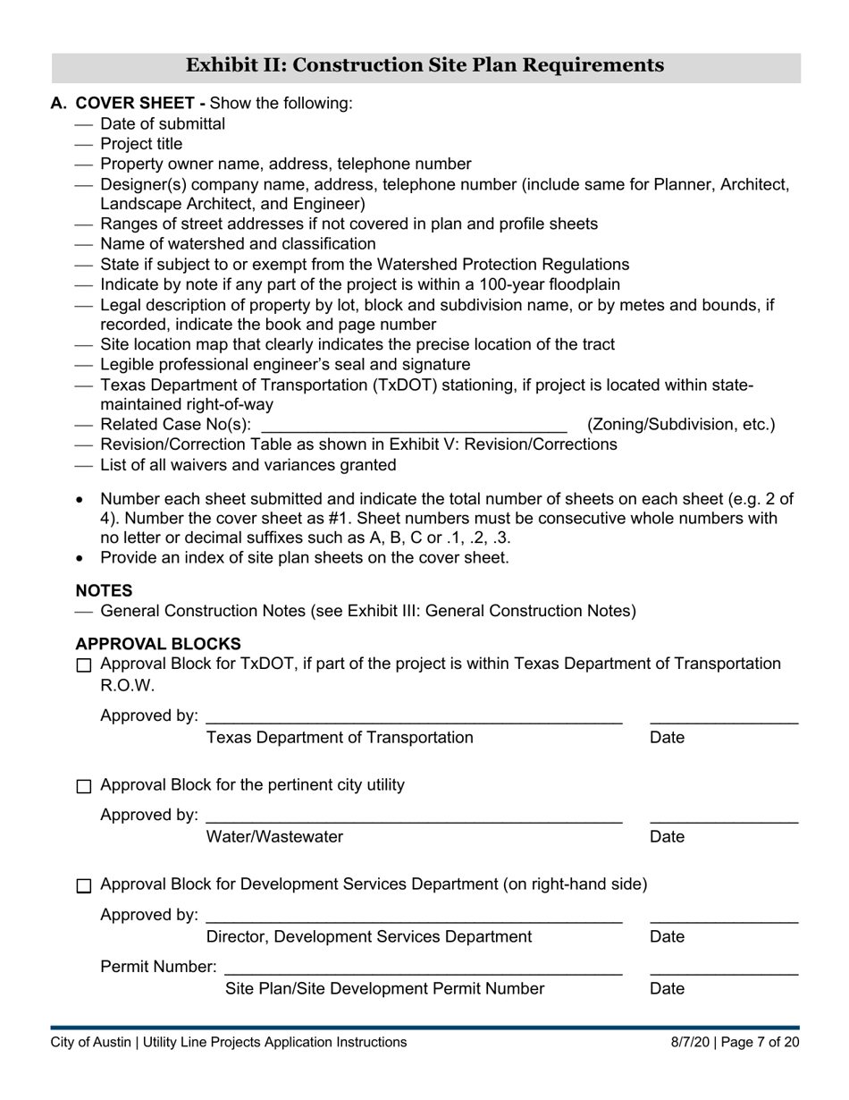 Instructions for Utility Line Projects Application - City of Austin, Texas, Page 7