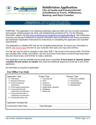 Subdivision Application - City of Austin and Extraterritorial Jurisdiction in Travis, Williamson, Bastrop, and Hays Counties - City of Austin, Texas