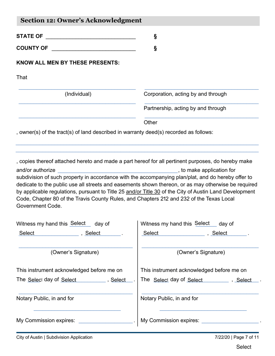 Subdivision Application - City of Austin and Extraterritorial Jurisdiction in Travis, Williamson, Bastrop, and Hays Counties - City of Austin, Texas, Page 7