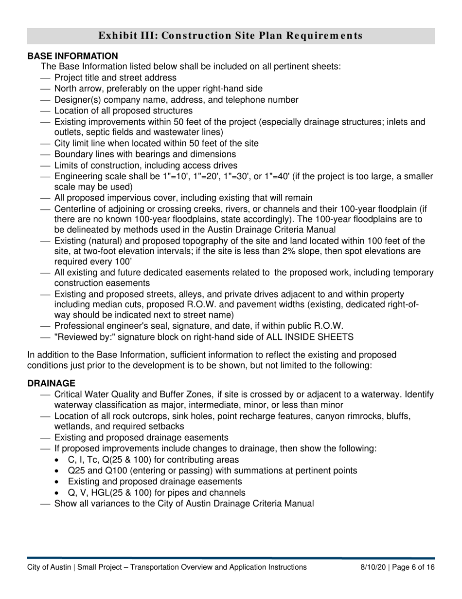 Instructions for Small Project - Transportation Application - City of Austin, Texas, Page 6