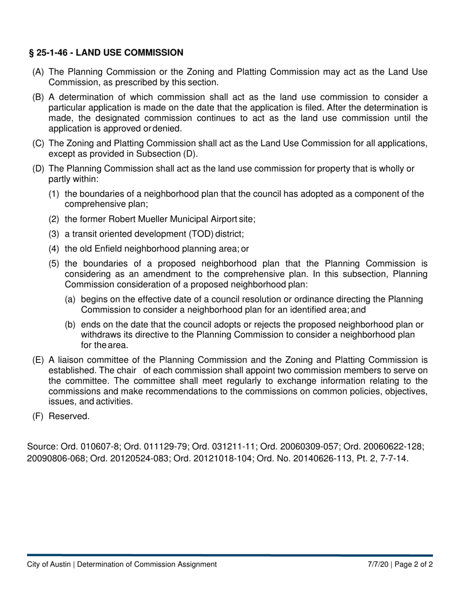 Determination of Planning Commission or Zoning  Platting Commission Assignment - City of Austin, Texas, Page 2