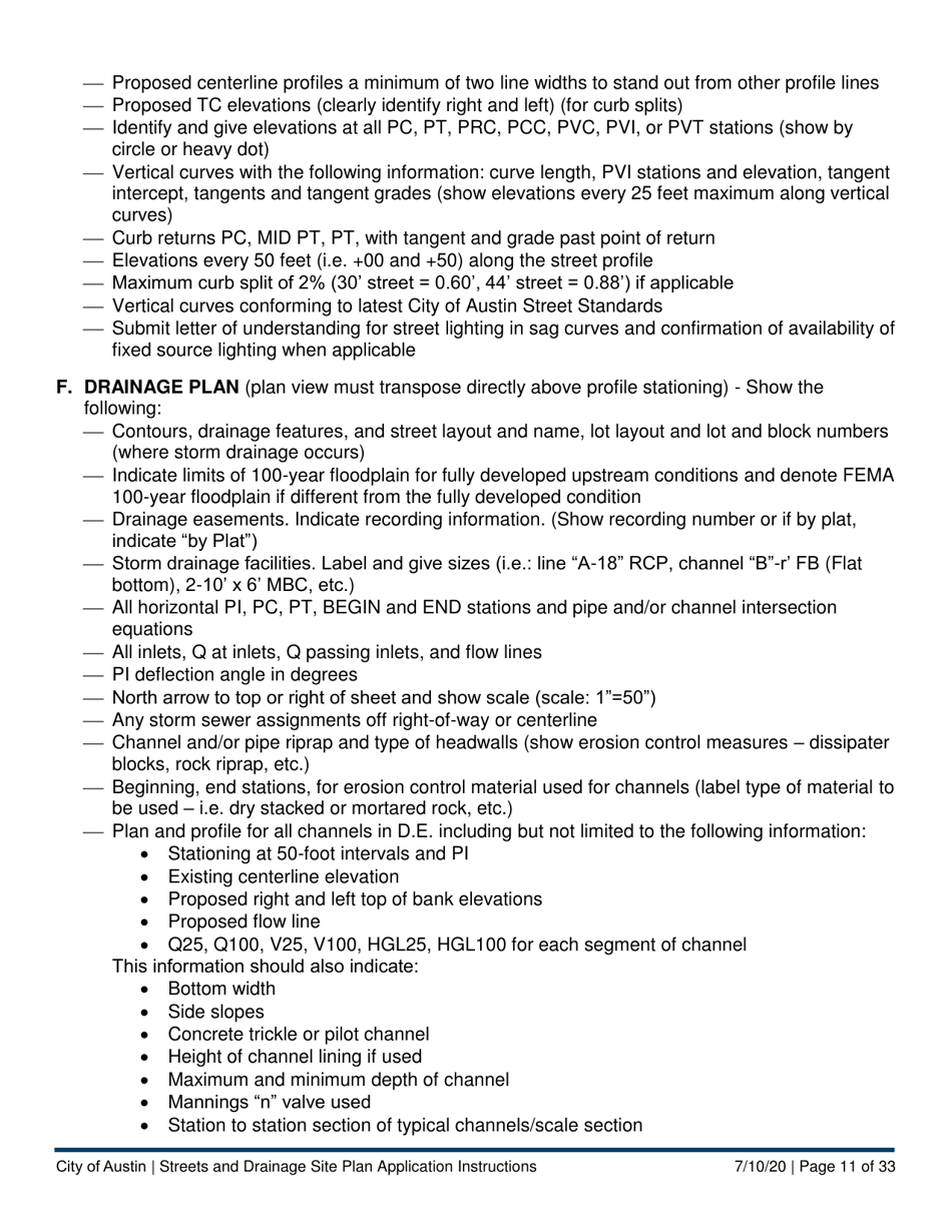 Instructions for Streets and Drainage Site Plan Application - City of Austin, Texas, Page 11