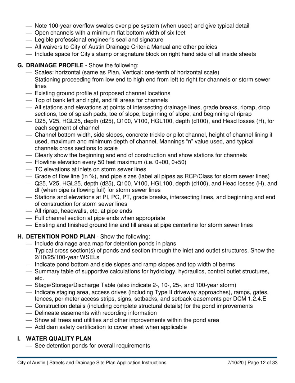 Instructions for Streets and Drainage Site Plan Application - City of Austin, Texas, Page 12