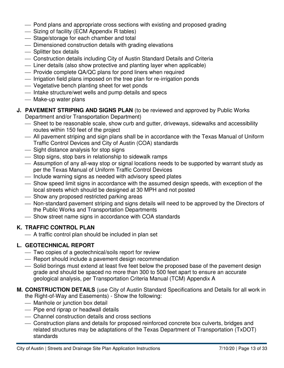 Instructions for Streets and Drainage Site Plan Application - City of Austin, Texas, Page 13