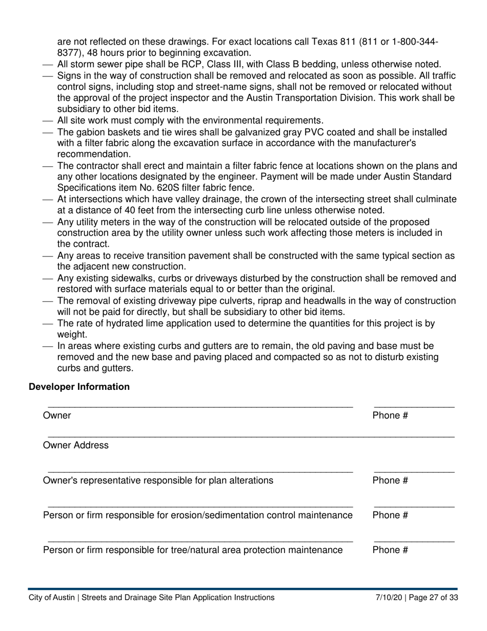 Instructions for Streets and Drainage Site Plan Application - City of Austin, Texas, Page 27
