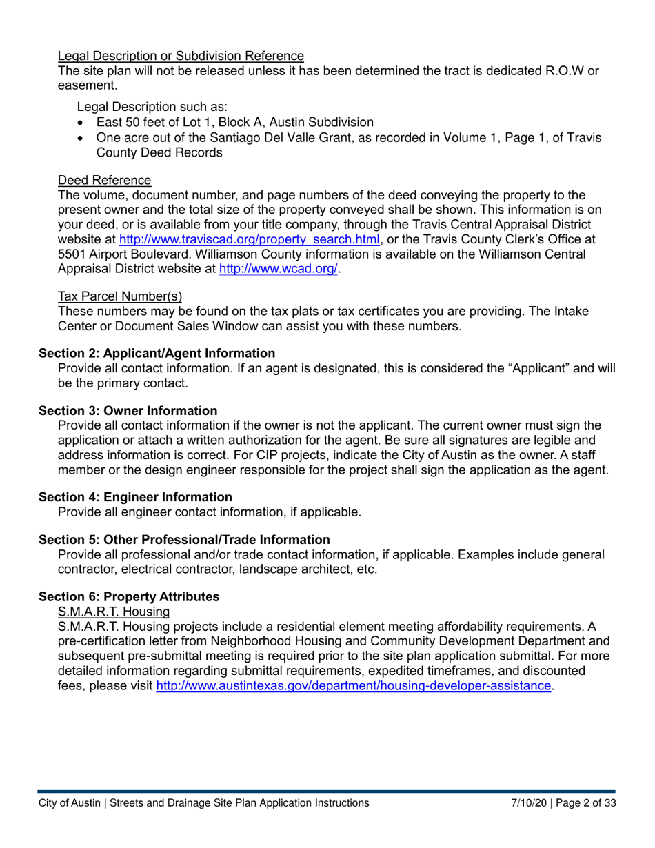 Instructions for Streets and Drainage Site Plan Application - City of Austin, Texas, Page 2