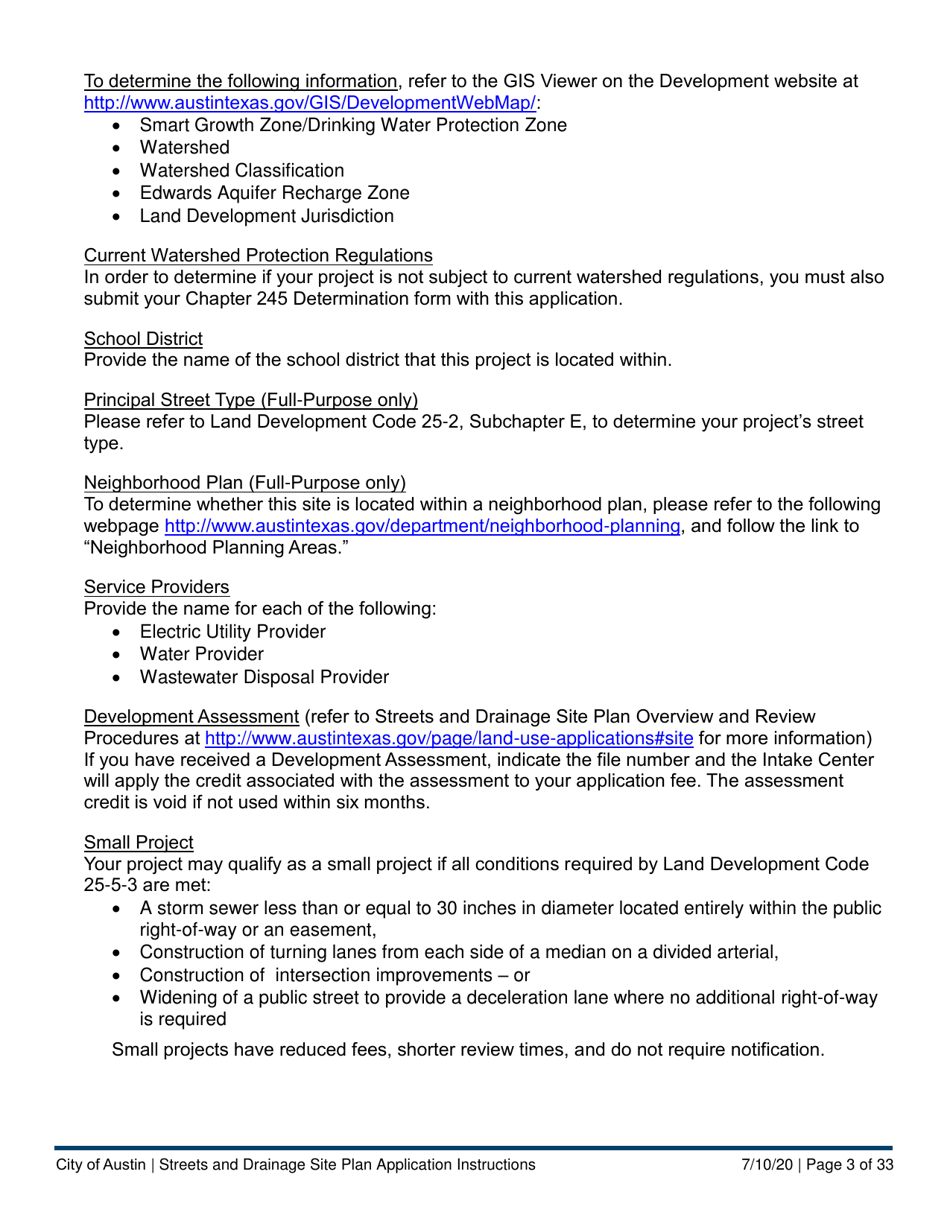 Instructions for Streets and Drainage Site Plan Application - City of Austin, Texas, Page 3