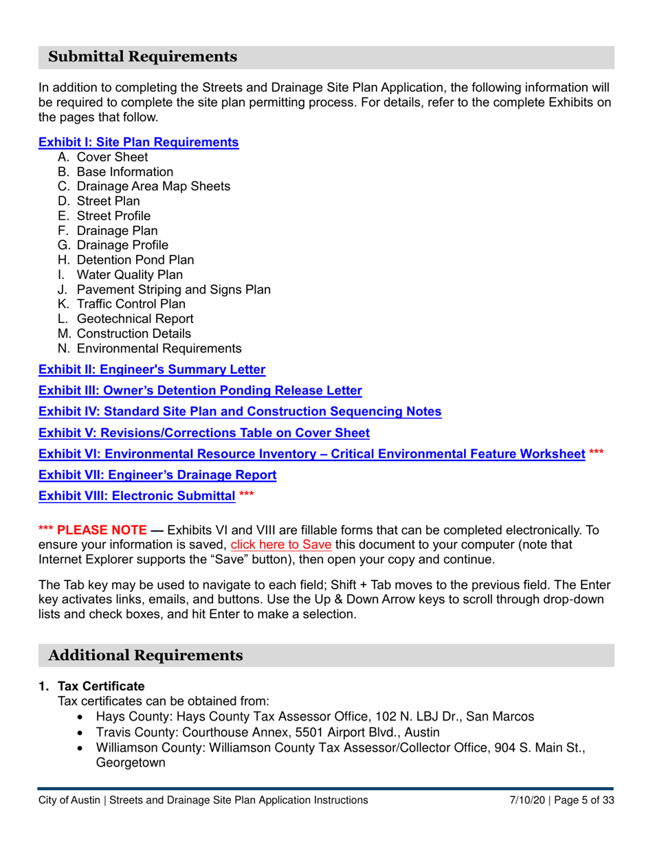 Instructions for Streets and Drainage Site Plan Application - City of Austin, Texas, Page 5