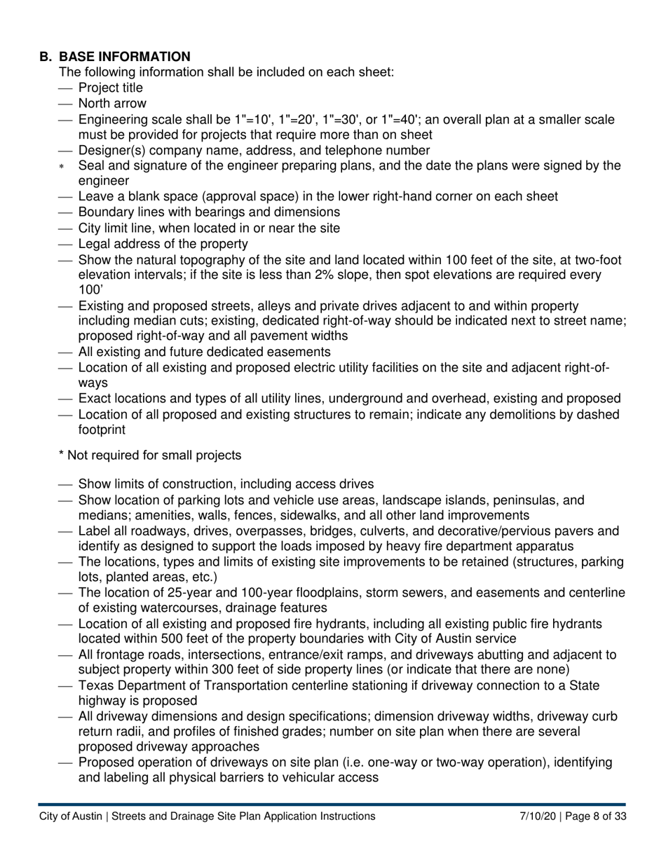 Instructions for Streets and Drainage Site Plan Application - City of Austin, Texas, Page 8