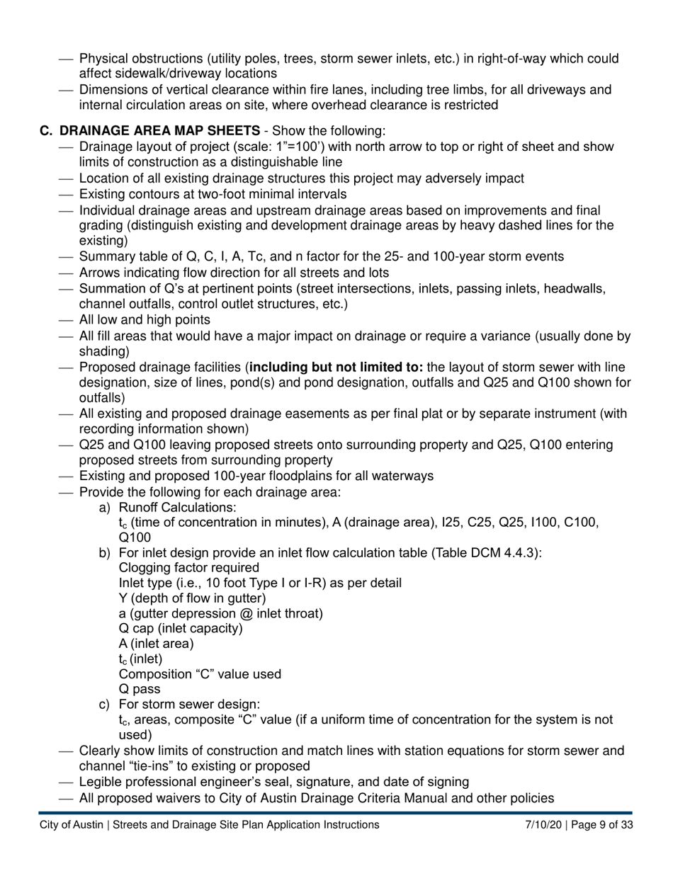 Instructions for Streets and Drainage Site Plan Application - City of Austin, Texas, Page 9
