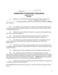 Document preview: Subdivision Construction Agreement (Applicant and City) - City of Austin, Texas