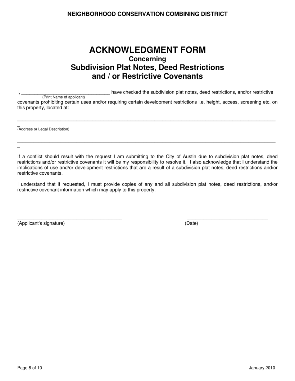 Application for Neighborhood Conservation Combining District - City of Austin, Texas, Page 9