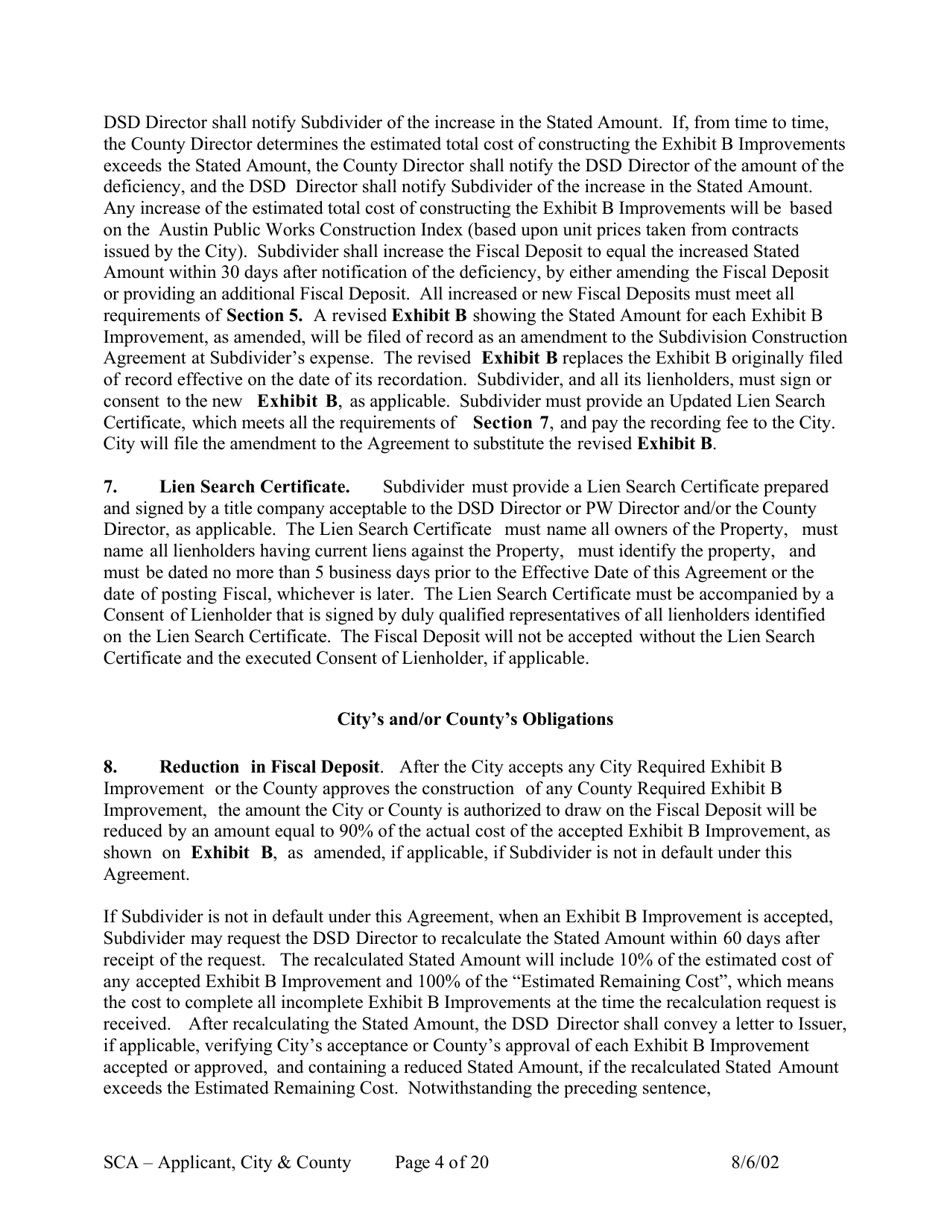 Subdivision Construction Agreement (Applicant, City, and County) - City of Austin, Texas, Page 4