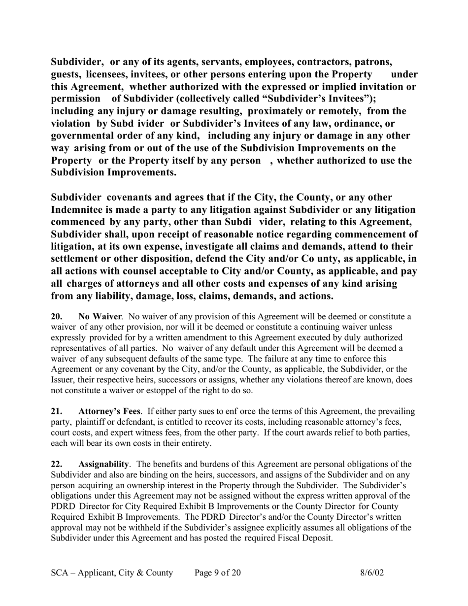 Subdivision Construction Agreement (Applicant, City, and County) - City of Austin, Texas, Page 9