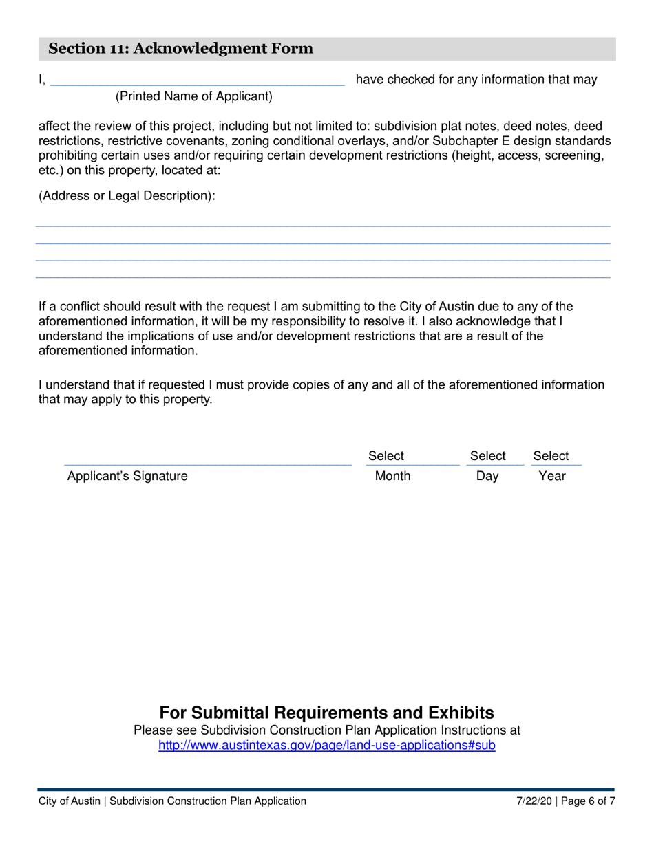 Subdivision Construction Plan Application - City of Austin, Texas, Page 6