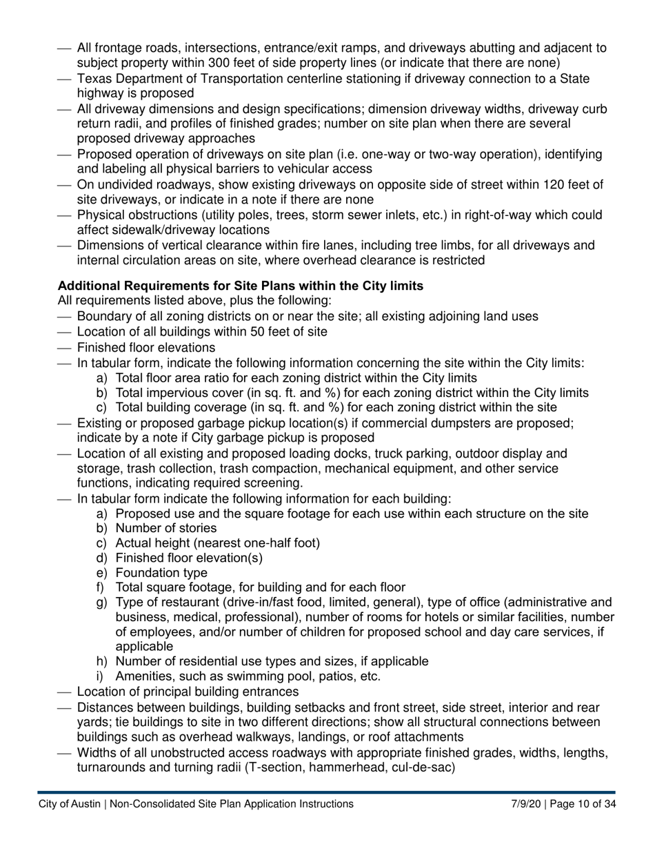 Instructions for Non-consolidated Site Plan Application - Construction Element (B Plan / D Plan) - City of Austin, Texas, Page 10