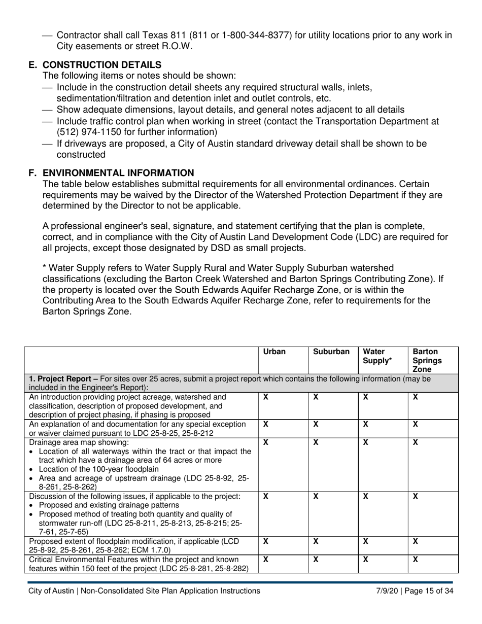 Instructions for Non-consolidated Site Plan Application - Construction Element (B Plan / D Plan) - City of Austin, Texas, Page 15