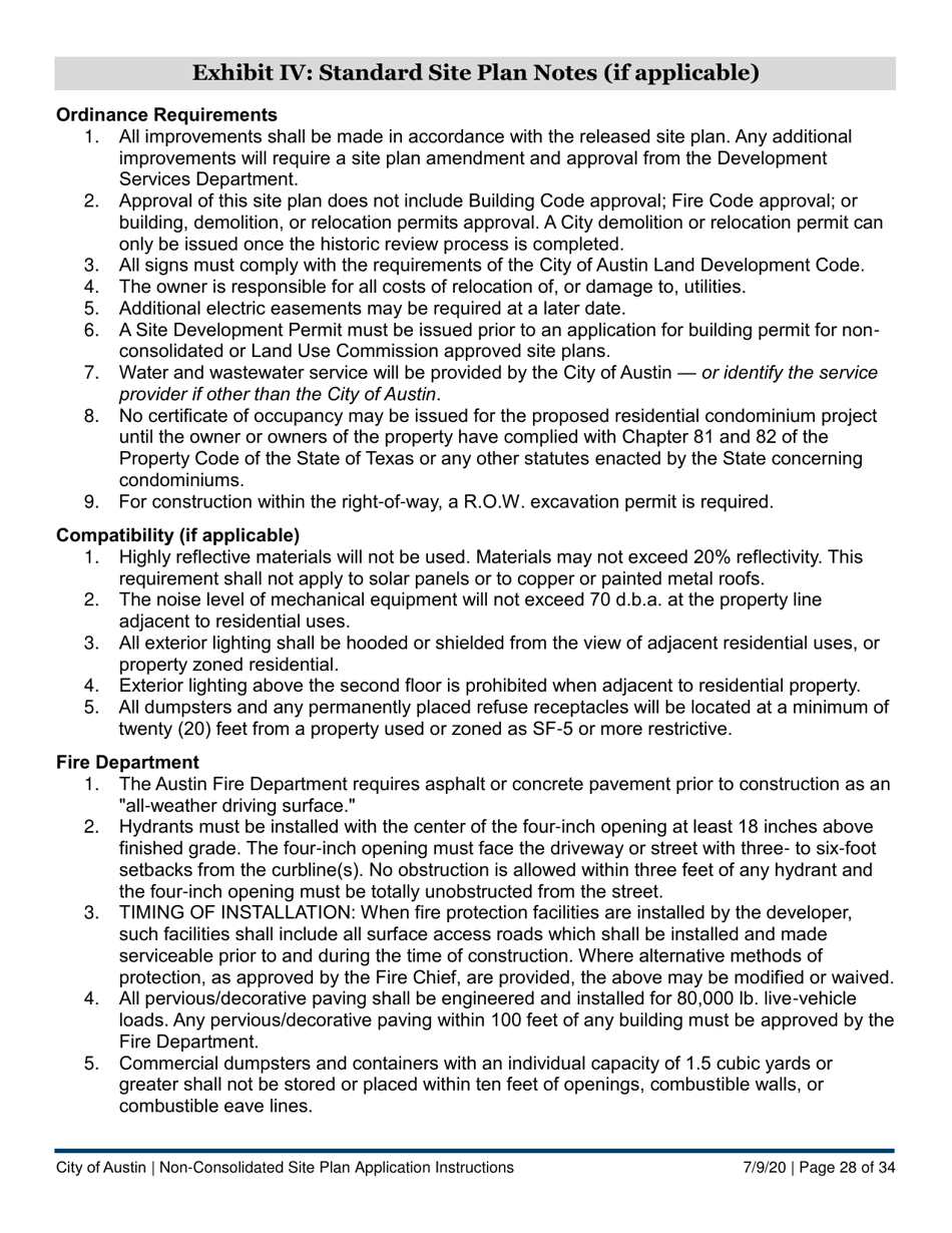 Instructions for Non-consolidated Site Plan Application - Construction Element (B Plan / D Plan) - City of Austin, Texas, Page 28