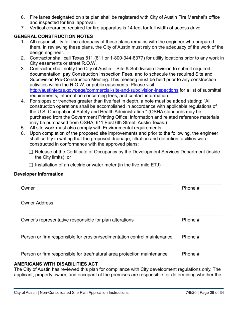 Instructions for Non-consolidated Site Plan Application - Construction Element (B Plan / D Plan) - City of Austin, Texas, Page 29