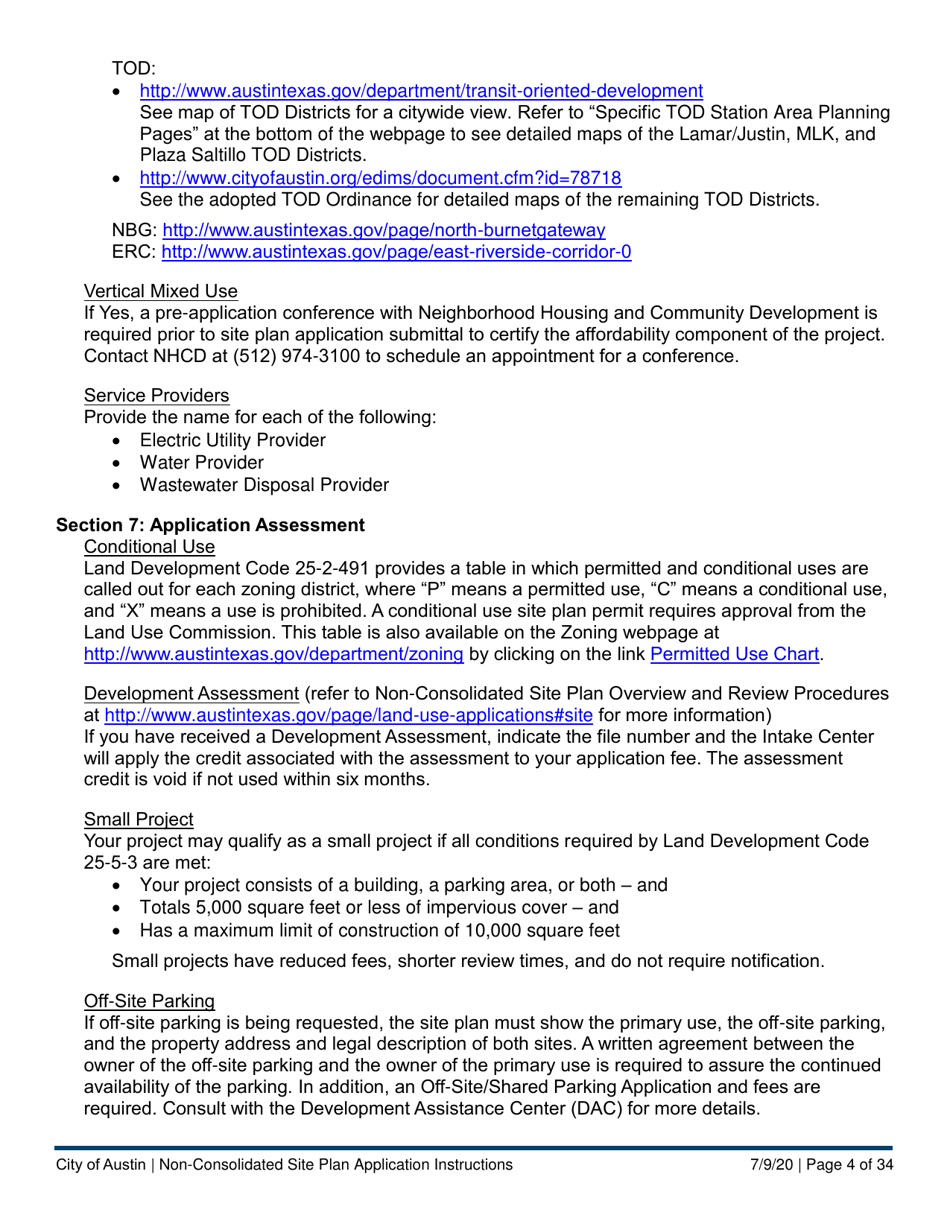 Instructions for Non-consolidated Site Plan Application - Construction Element (B Plan / D Plan) - City of Austin, Texas, Page 4
