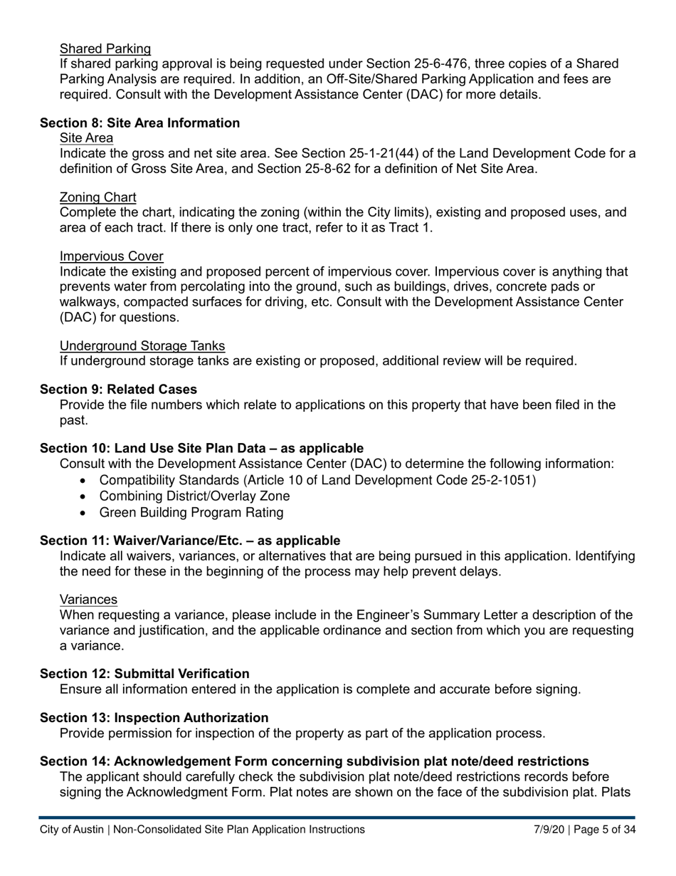 Instructions for Non-consolidated Site Plan Application - Construction Element (B Plan / D Plan) - City of Austin, Texas, Page 5