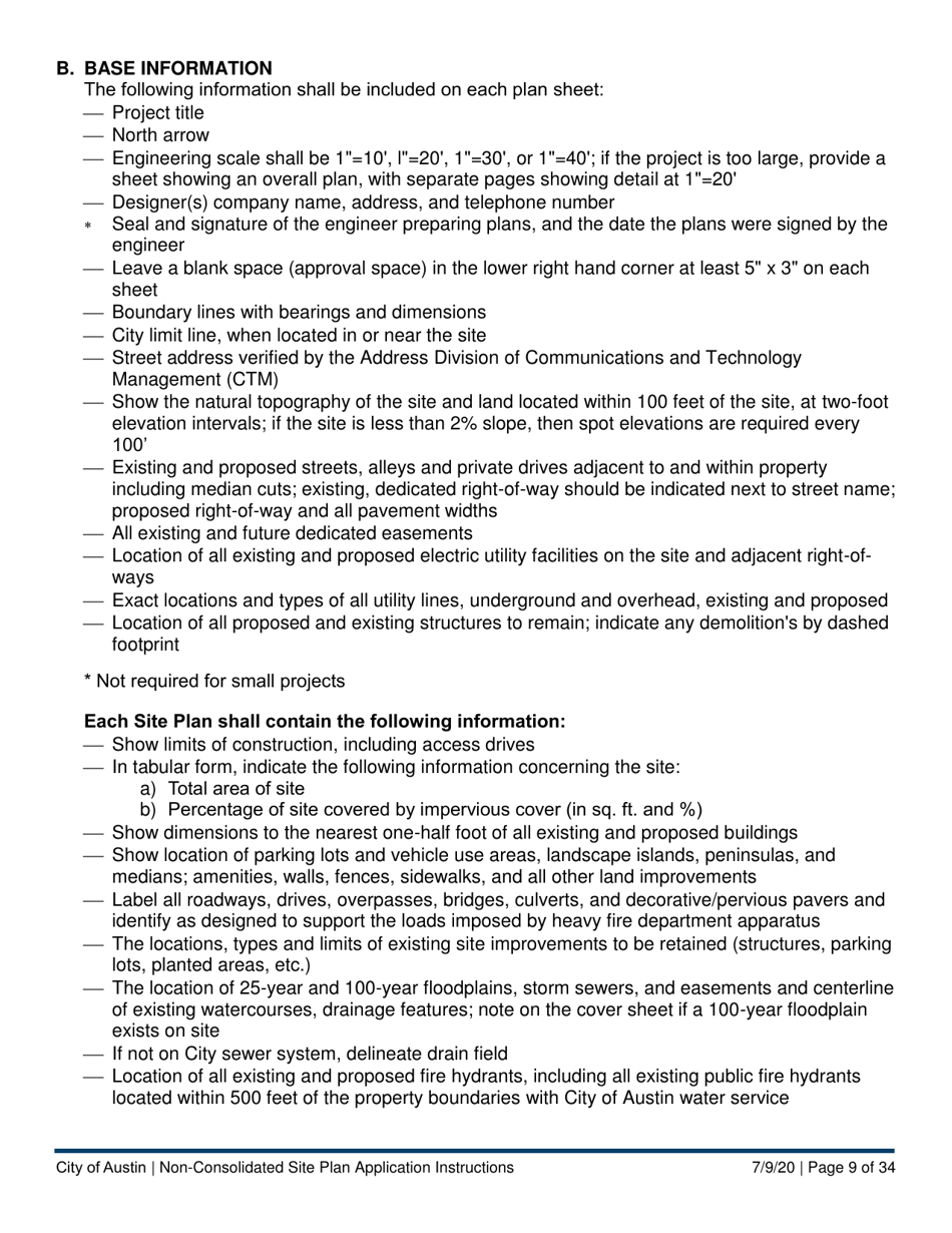Instructions for Non-consolidated Site Plan Application - Construction Element (B Plan / D Plan) - City of Austin, Texas, Page 9